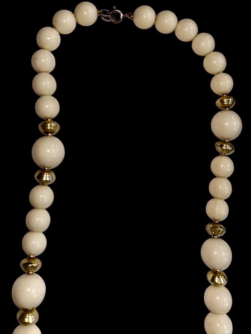 Vintage estate sale Milk Quartz  Cream Beaded Necklace with Gold Accents